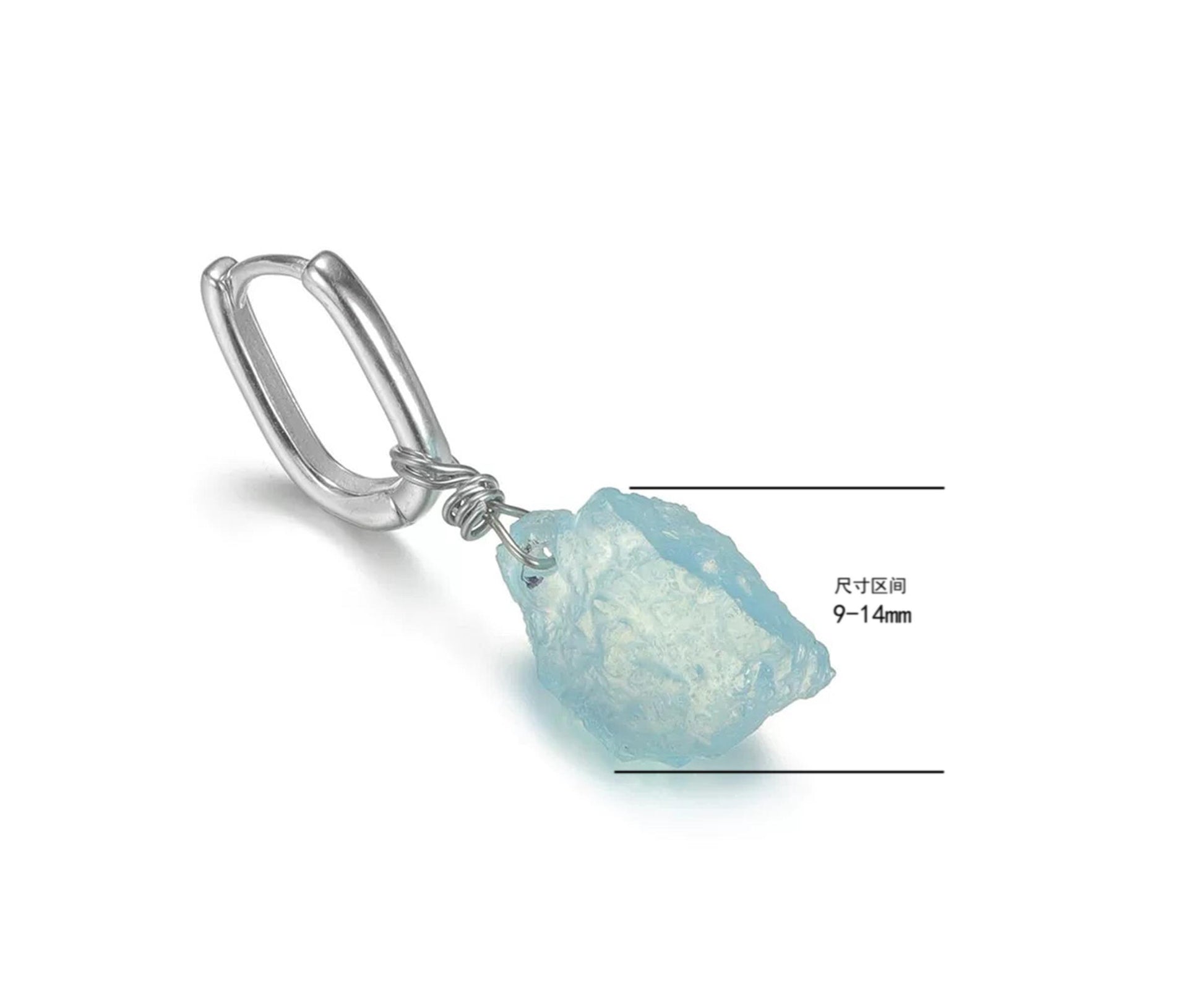 “Ocean-blue stone silver earrings worn by model in neutral outfit”