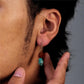 “Unisex red agate and turquoise earrings worn by model – bold ethnic elegance”