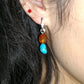 “Unisex red agate and turquoise earrings worn by model – bold ethnic elegance”