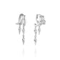 S925 Sterling Silver Lynx Stacked Triple Hoop Huggie Illusion EarringsSilver hoop earrings with triangle-shaped dangling charms on a white background