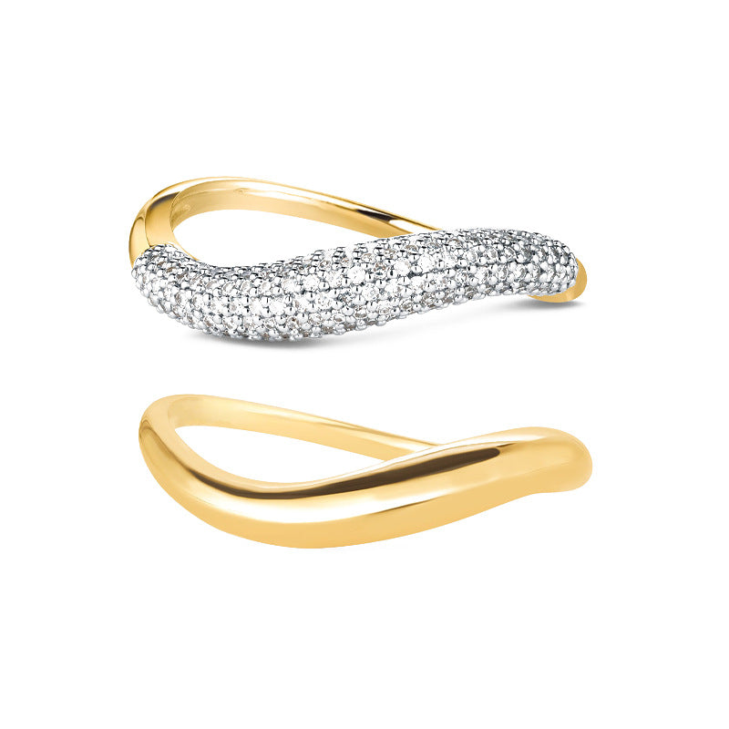 “Close-up of geometric band design with micro-set zircon details on S925 silver ring”