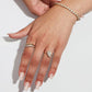“Woman wearing elegant minimalist geometric silver ring with light luxury style”