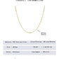 Gold necklace with product information on a white background
