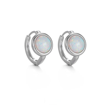 S925 sterling silver opal hoop earrings flat lay