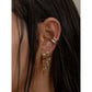 S925 Sterling Silver Paloma Illusion Earrings earrings and ring on an ear with dark hair