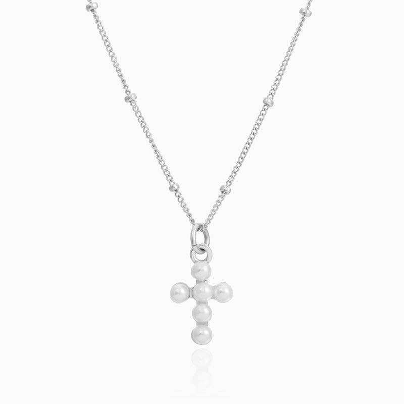 S925 Sterling Silver Cross Pendant Necklace on White Background