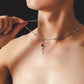 “men’s streetwear silver cross necklace with rose motif”