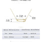 Gold necklace with measurement details on a white background