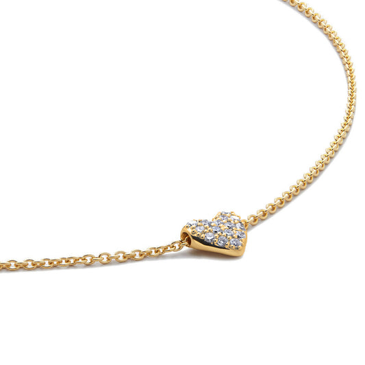 “Close-up of CZ diamond heart pendant on adjustable sterling silver chain”