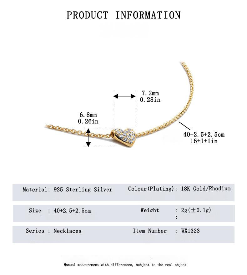 Product information for a gold necklace with measurements and specifications.