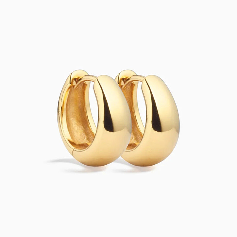 S925 Sterling Silver Smooth Thick Hoop Earrings on White Background