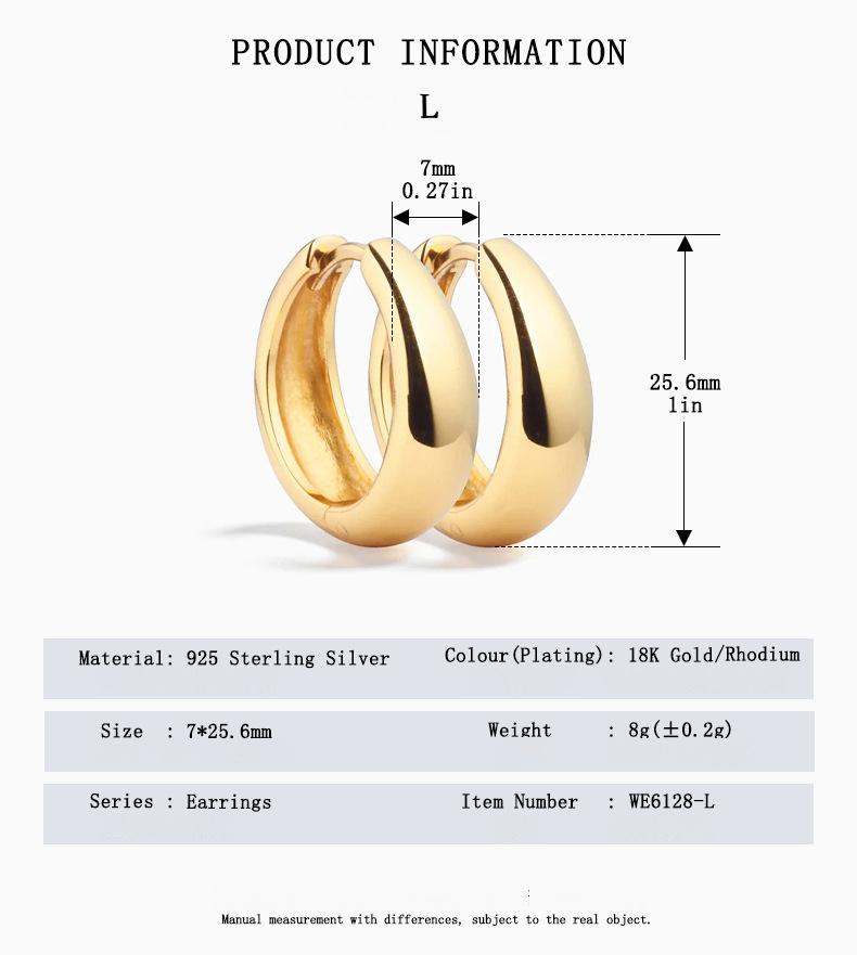 Size and Diameter Chart of S925 Smooth Hoop Earrings