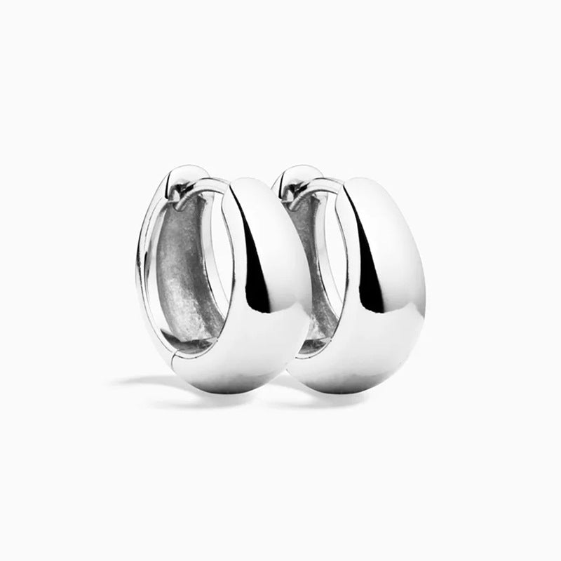 S925 Sterling Silver Smooth Thick Hoop Earrings on White Background