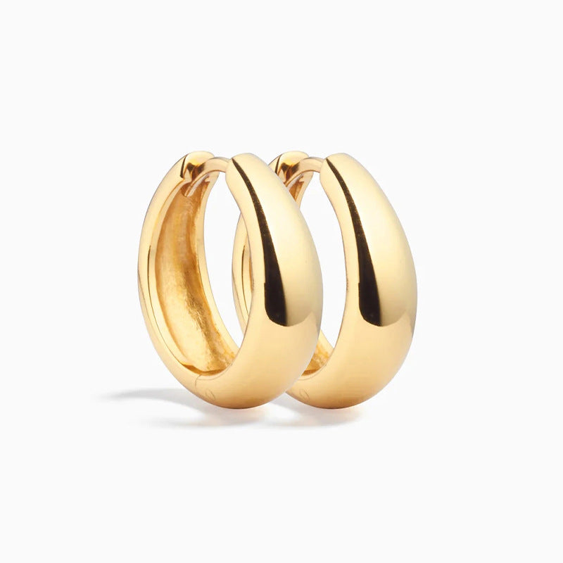 S925 Sterling Silver Smooth Thick Hoop Earrings on White Background