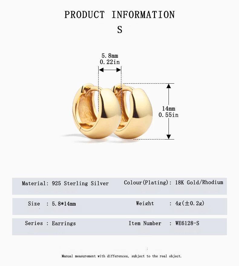 Size and Diameter Chart of S925 Smooth Hoop Earrings