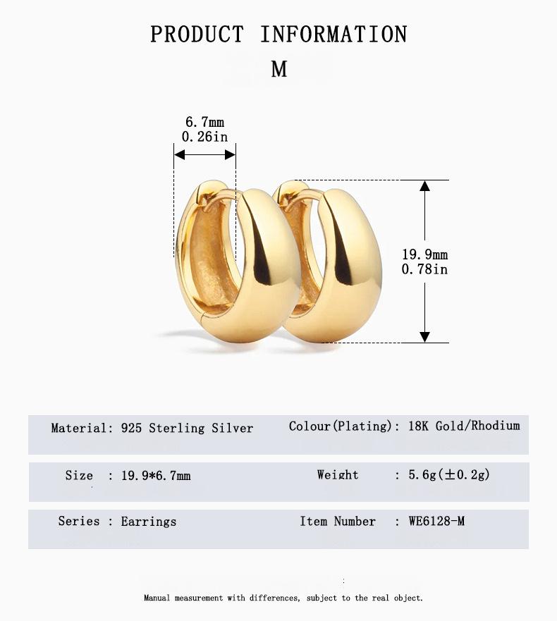 Size and Diameter Chart of S925 Smooth Hoop Earrings
