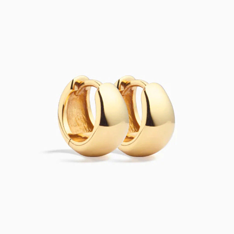 S925 Sterling Silver Smooth Thick Hoop Earrings on White Background