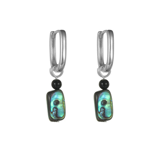 “Square black obsidian earrings in S925 sterling silver – flat lay view”