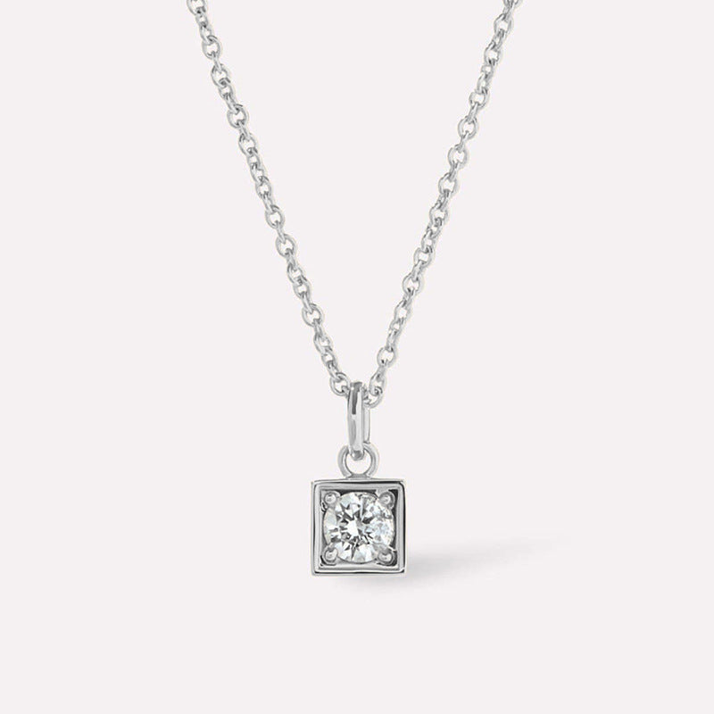 S925 Sterling Silver Square CZ Pendant Necklace on White Background