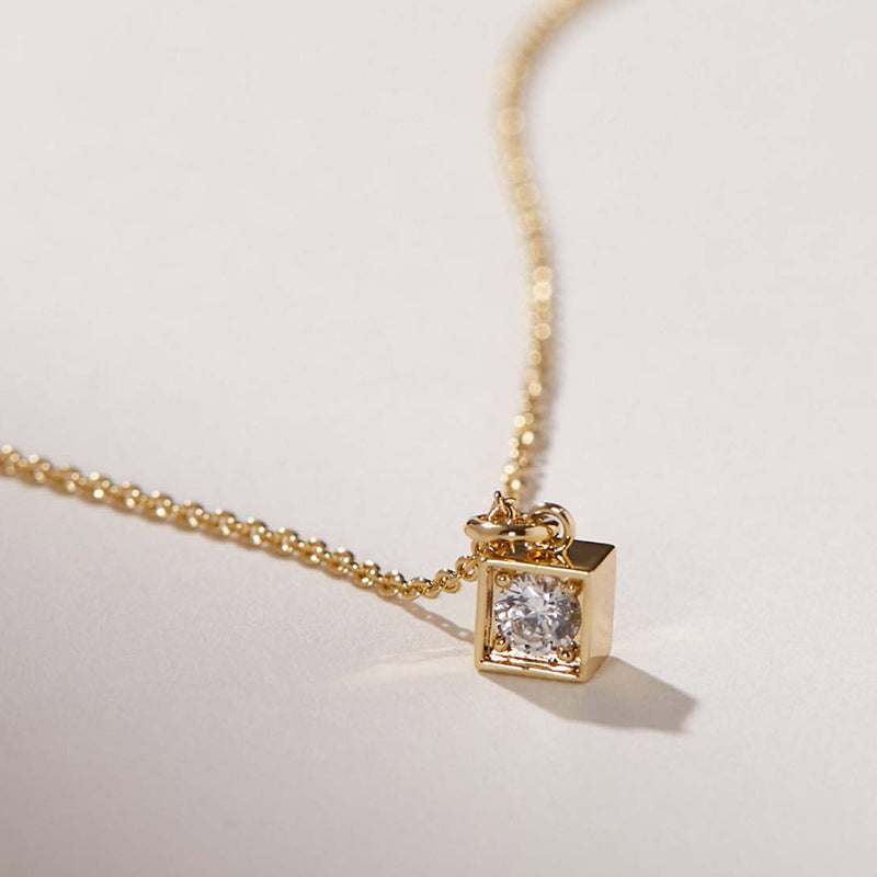 Close-up of Square Pendant with Round Cubic Zirconia Stone