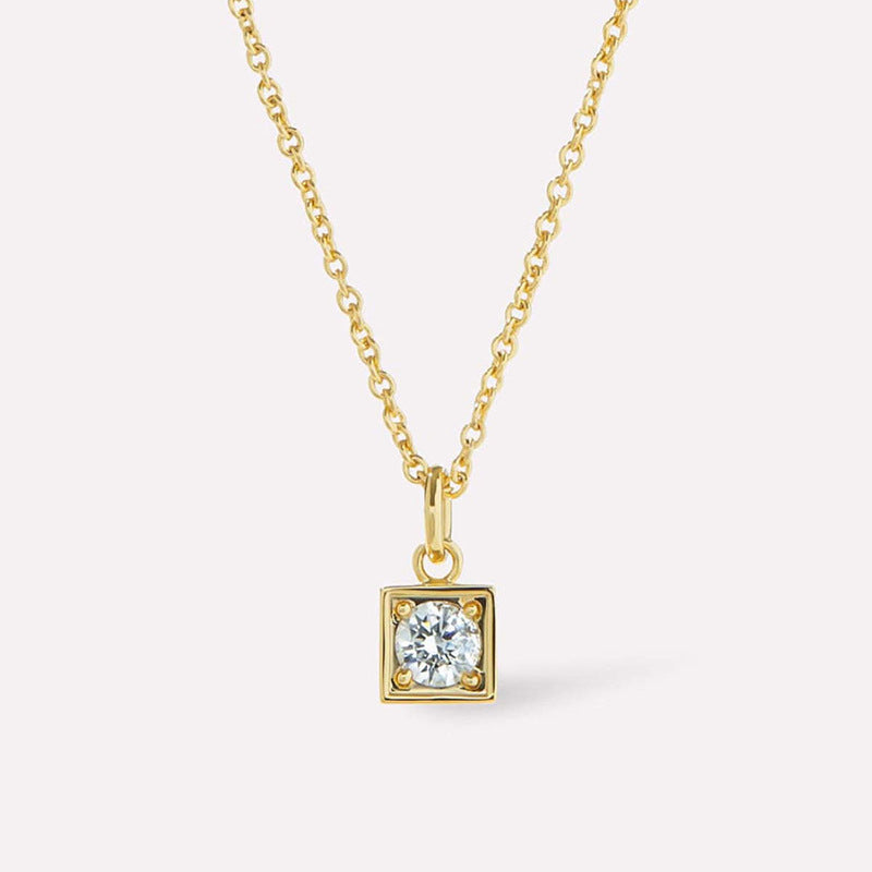 S925 Sterling Silver Square CZ Pendant Necklace on White Background