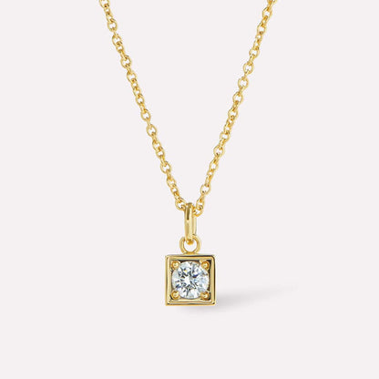 S925 Sterling Silver Square CZ Pendant Necklace on White Background