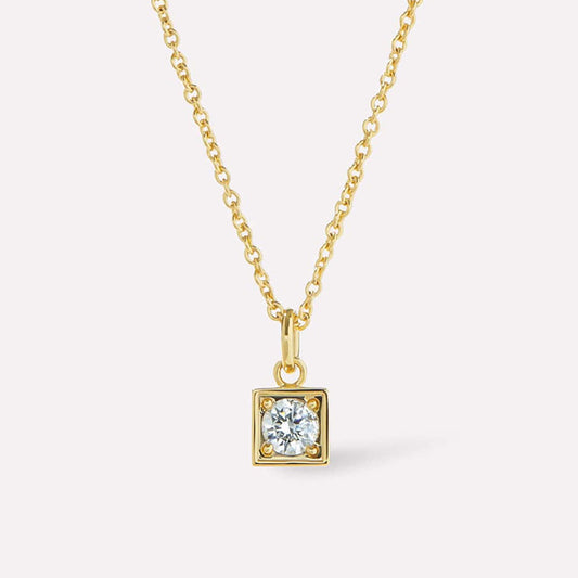 S925 Sterling Silver Square CZ Pendant Necklace on White Background