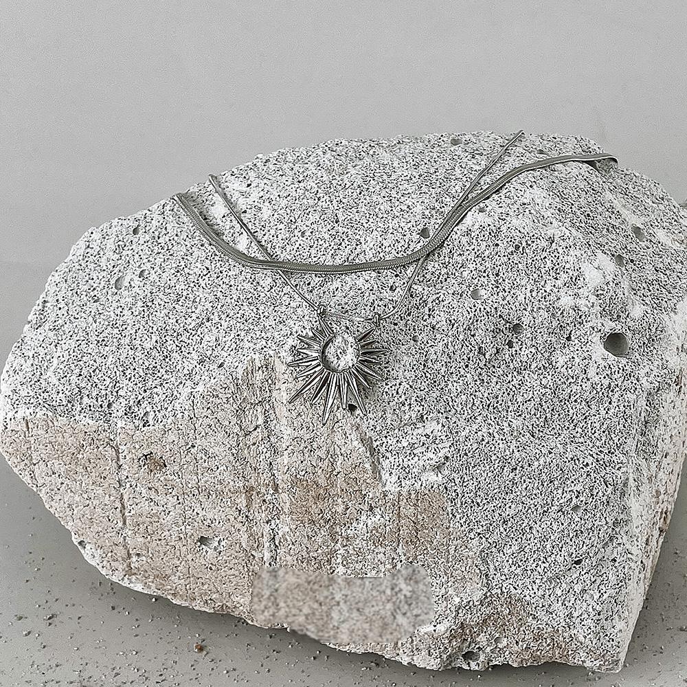 “sterling silver sun god layered necklace for men minimalist design”