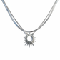 “men’s minimalist silver sun god necklace styled with cold aesthetic outfit”