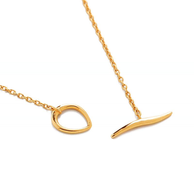 S925 Sterling Silver T-Bar Chain Necklace with OT Clasp on White Background