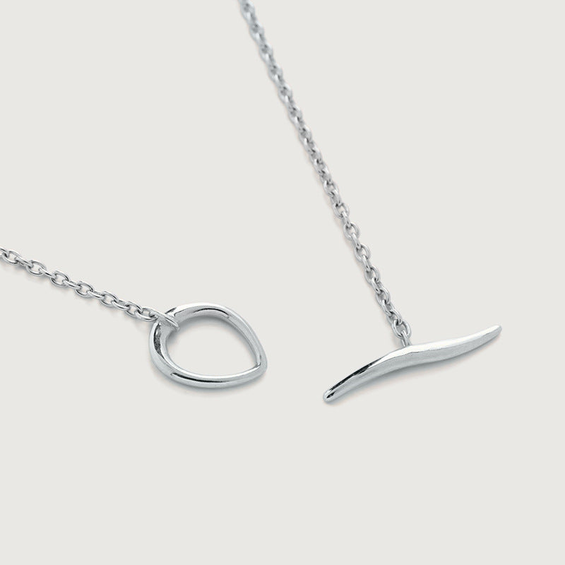 S925 Sterling Silver T-Bar Chain Necklace with OT Clasp on White Background