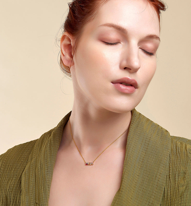 S925 Sterling Silver Tricolor Cubic Zirconia Necklace