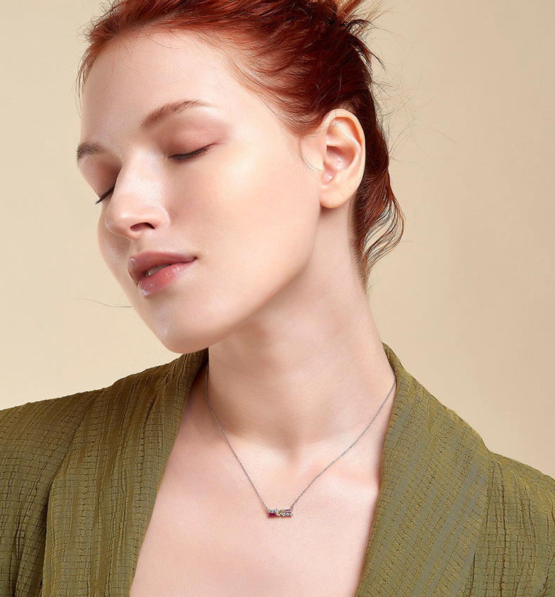 S925 Sterling Silver Tricolor Cubic Zirconia Necklace