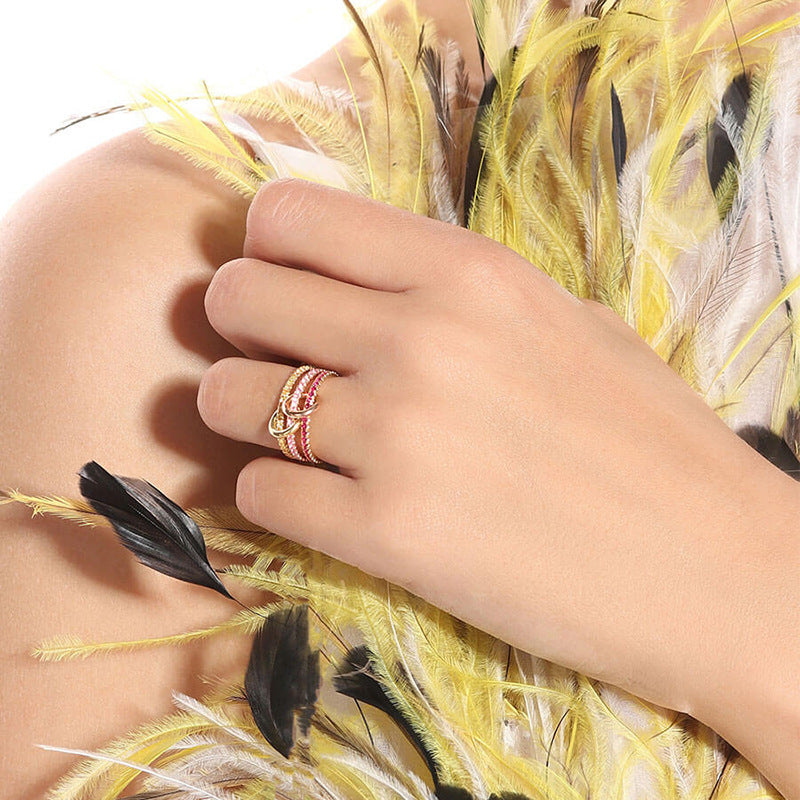 Woman Wearing Elegant Triple Zircon Silver Ring