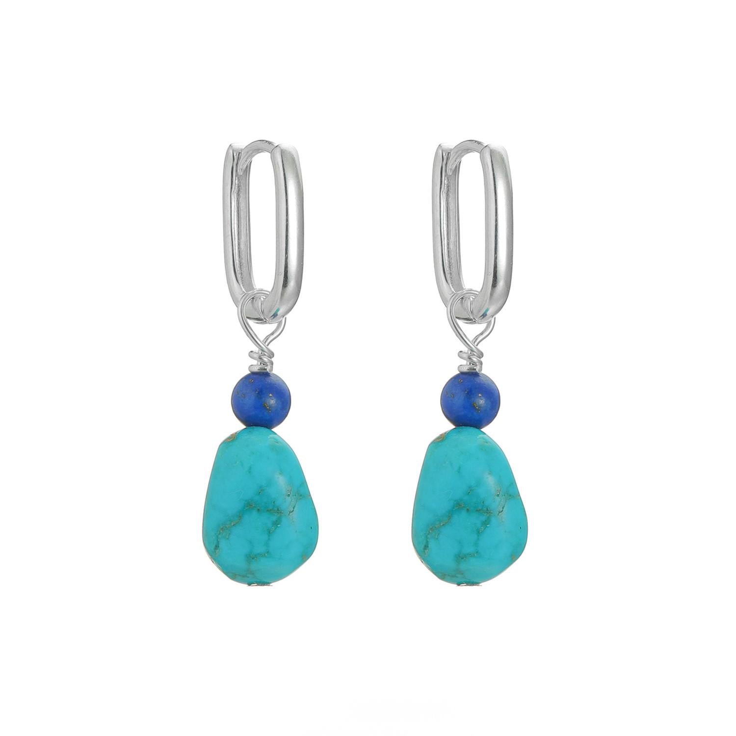 “Turquoise and lapis lazuli sterling silver earrings – flat lay display”