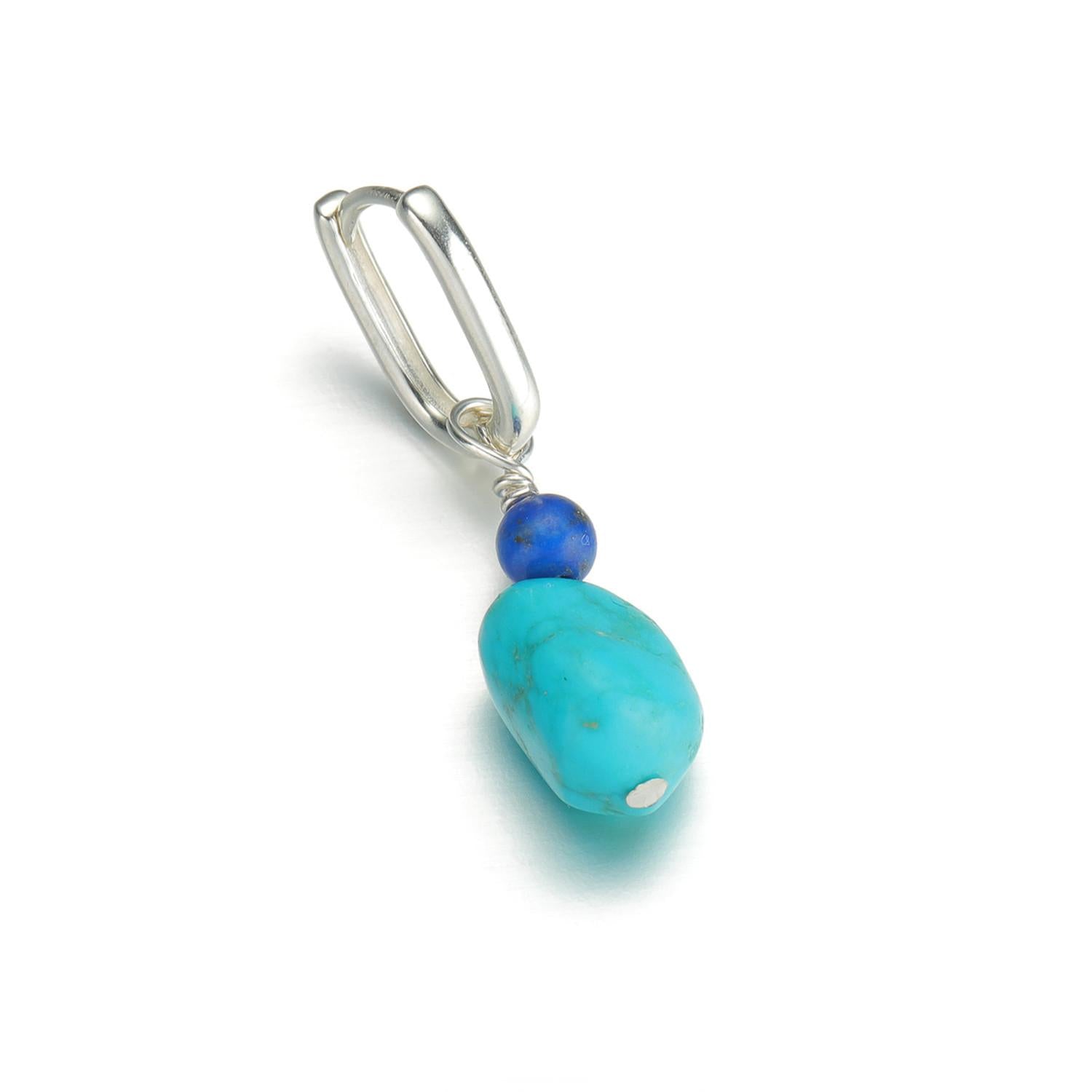 “Turquoise and lapis lazuli sterling silver earrings – flat lay display”