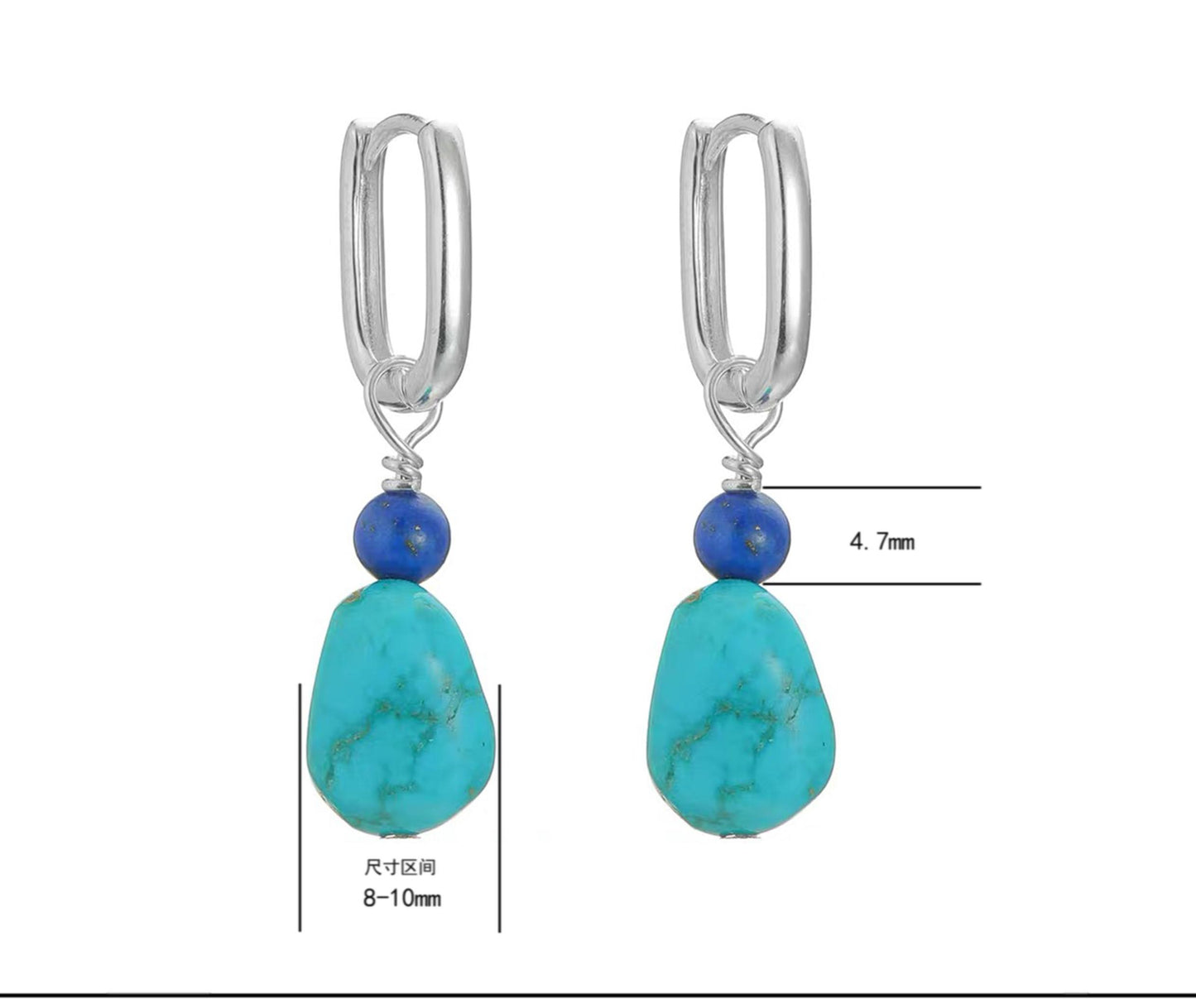 “Close-up of S925 silver setting with turquoise and lapis lazuli stones”