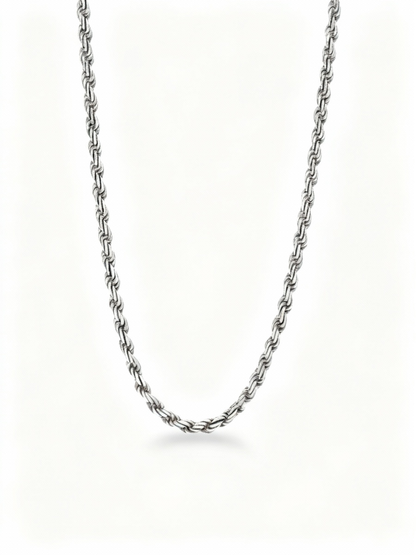 Silver chain necklace on a white background