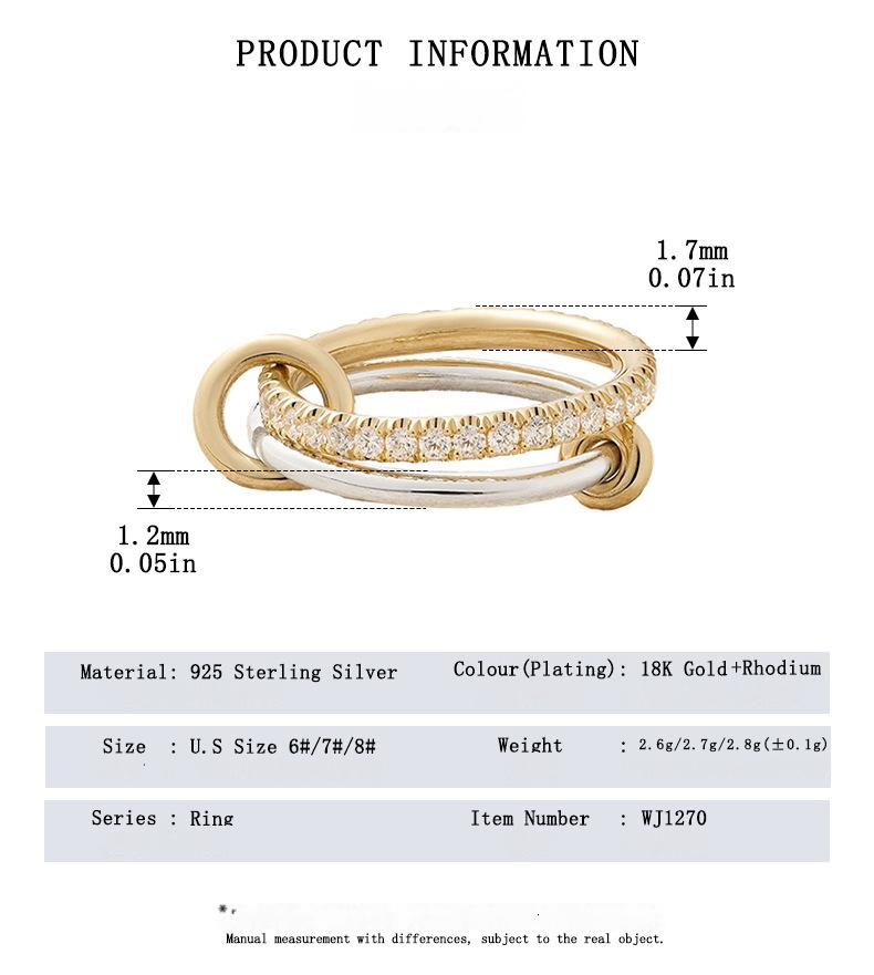 S925 Sterling Silver Two-Tone Double Layer Full Zircon Ring