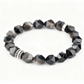 Black and gray beaded bracelet on a white background