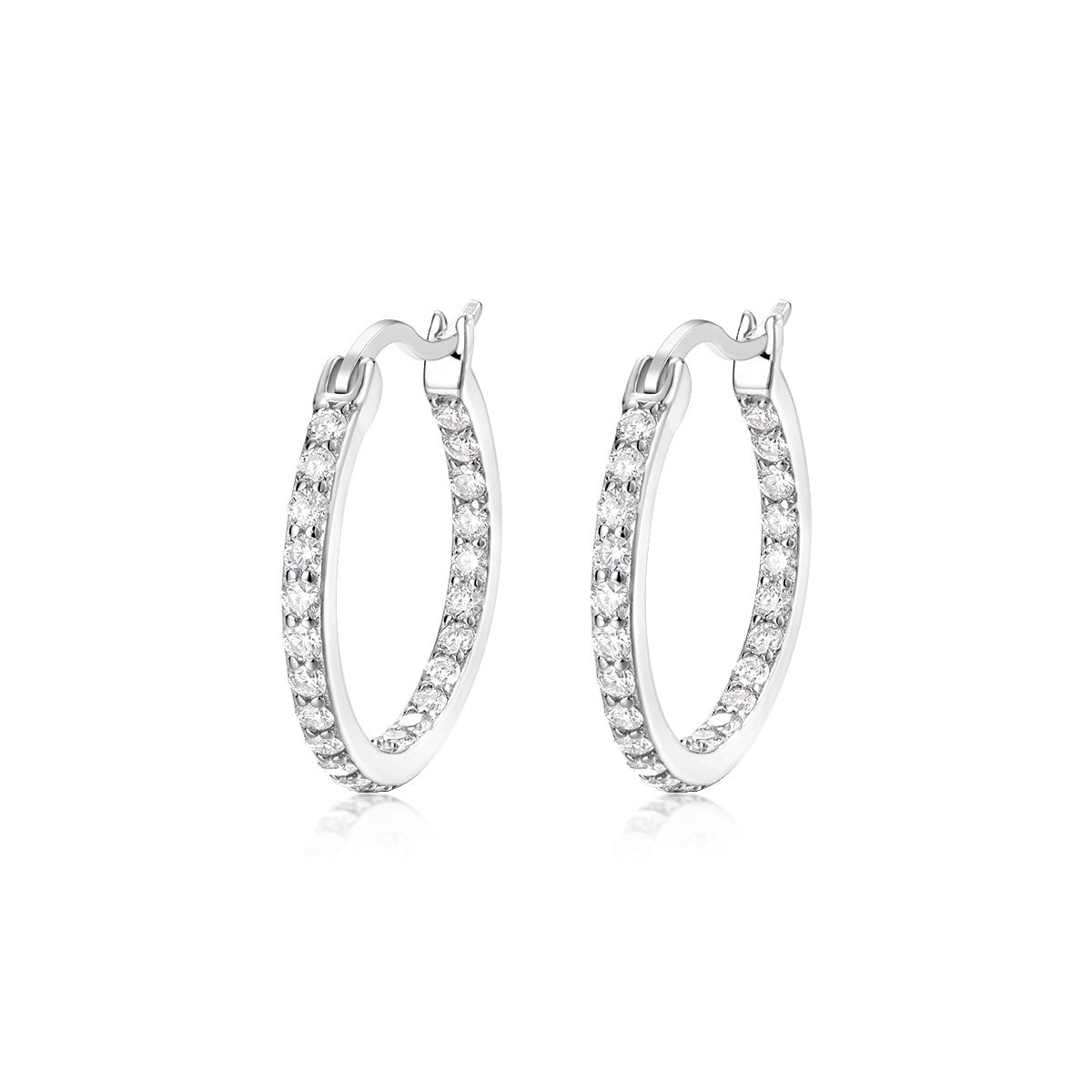Yellow gold 1.4mm moissanite hoops on neutral background. Alt: “1.4mm Moissanite Hoop Earrings – 18K Yellow Gold.”