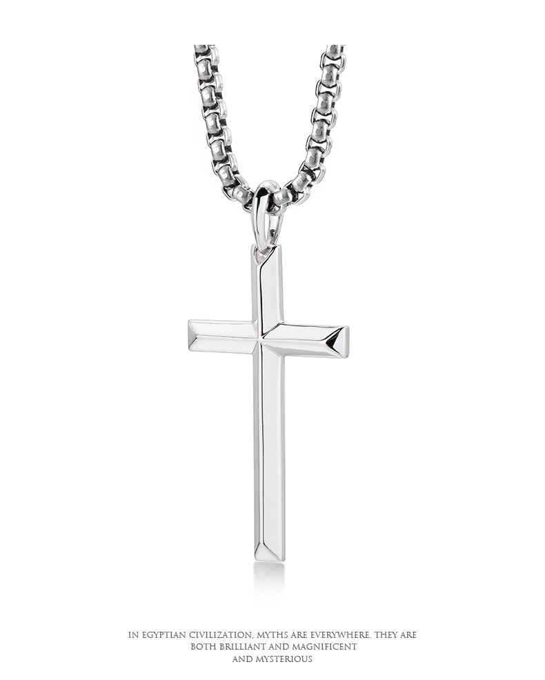 “Minimalist silver cross pendant product image”