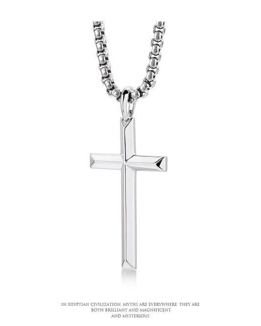 “Minimalist silver cross pendant product image”