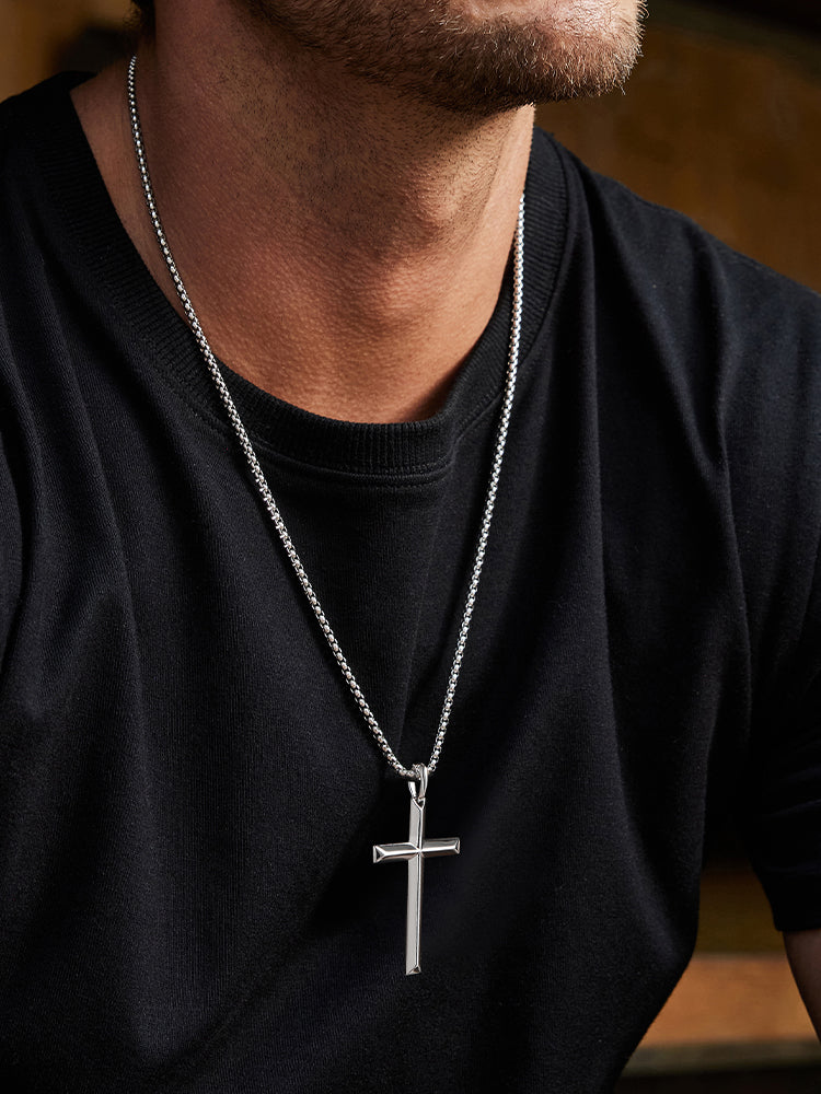 “Cool stylish men’s cross pendant with streetwear outfit”