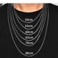 “Silver cross pendant size chart and chain length guide”
