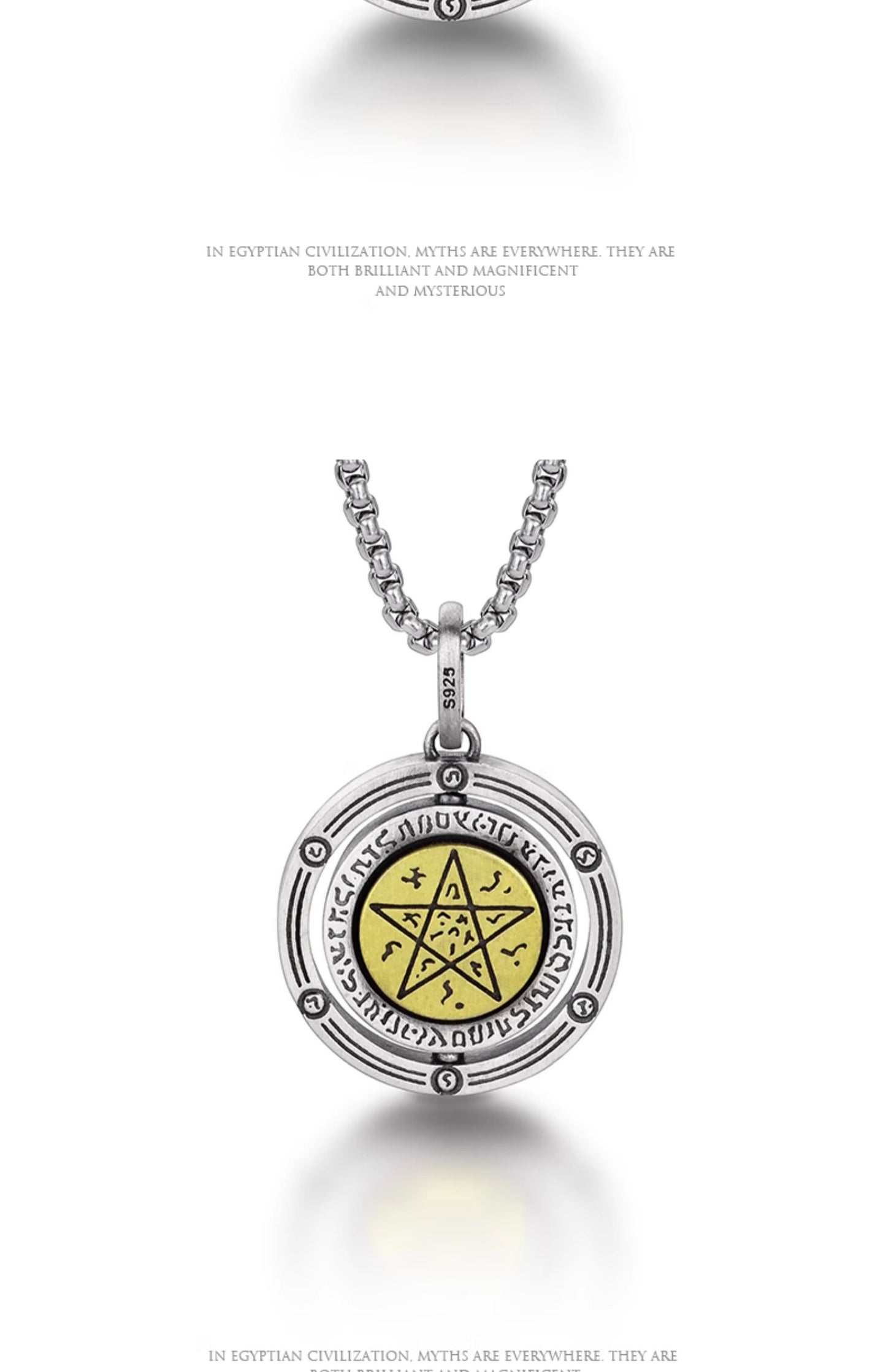 “Close-up of sterling silver Eye of Horus pendant design”