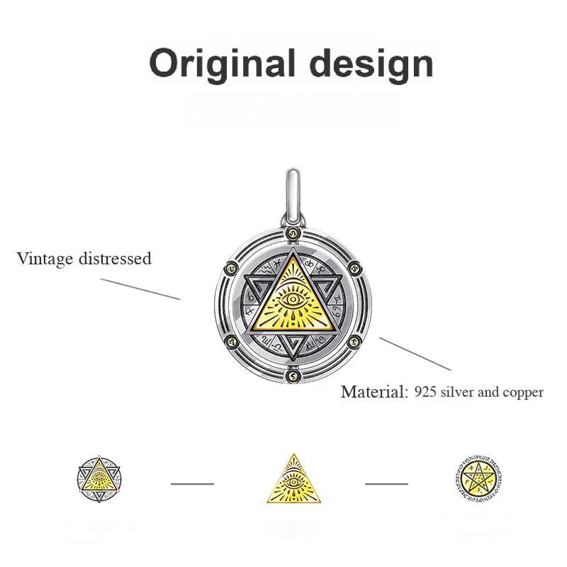 “Eye of Horus pendant size chart with dimensions and chain length”