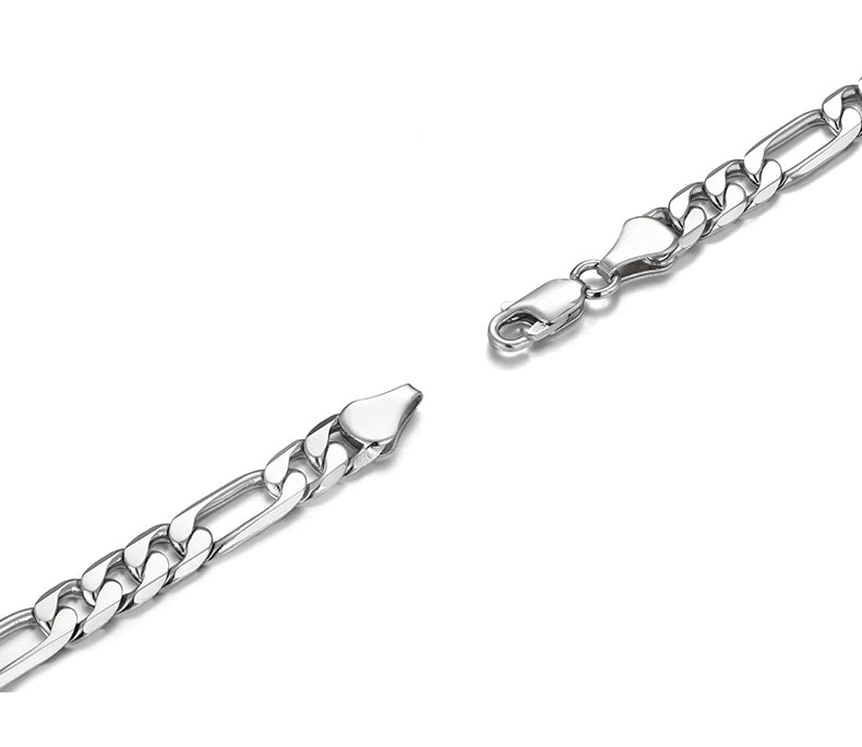 "Close-up of Figaro 925 silver bracelet showing link structure and polished finish"