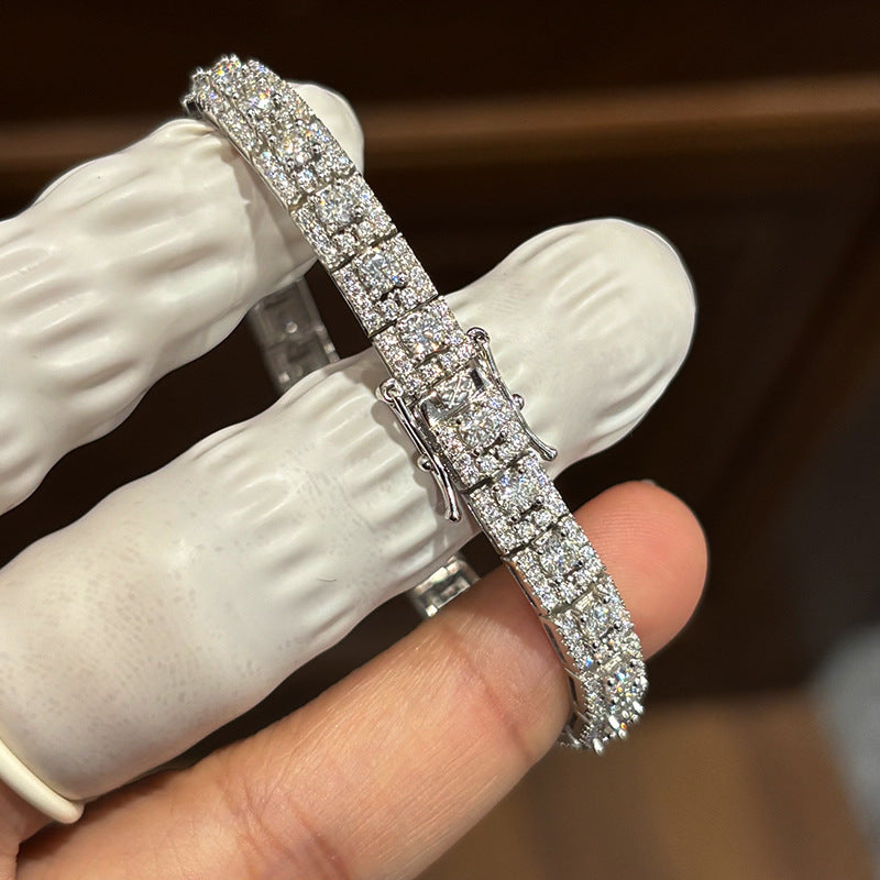 Female Model: Model wearing the bracelet on wrist, showing how the 3mm cluster catches light.