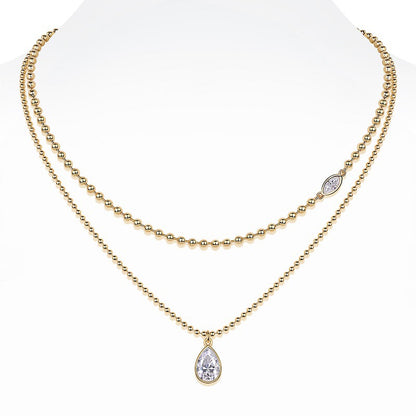 High-definition shot of both necklaces laid flat together on pure white background, arranged to show the layered effect.